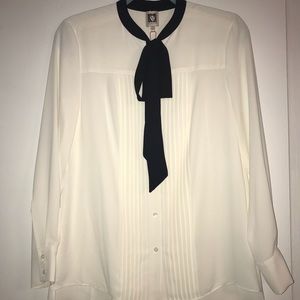 Anne Klein tie neck tuxedo blouse